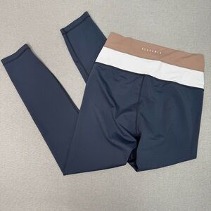 Allfenix Charcoal Cream Tan Striped Waistband‎ Leggings Size Large Ankle